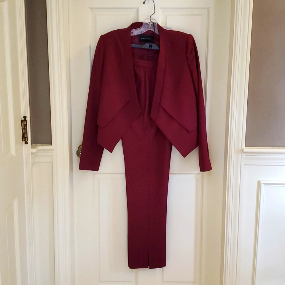 BCBG Max Azria women's suit tuxedo style pant size 6 and cropped jacket size S